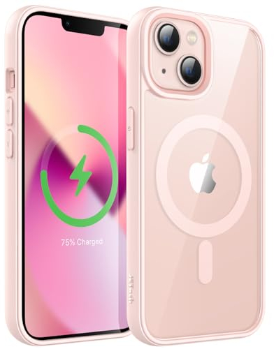 JETech Magnetic Case for iPhone 13 6.1-Inch Compatible with MagSafe, Shockproof Phone Bumper Cover, Solid Color Matte TPU Frame, Anti-Scratch Clear Back (Pink)