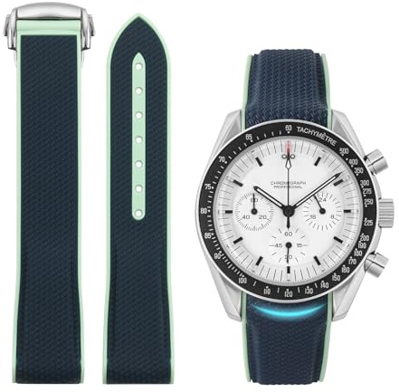 Rubber Bands for Moonswatch Watch, Curved End Rubber Strap Compatible with Omega X Swatch Moonswatch Speedmaster Diver and More 20mm Watch Replacement Band, Deployment Buckle Men Women (20mm, Blue)