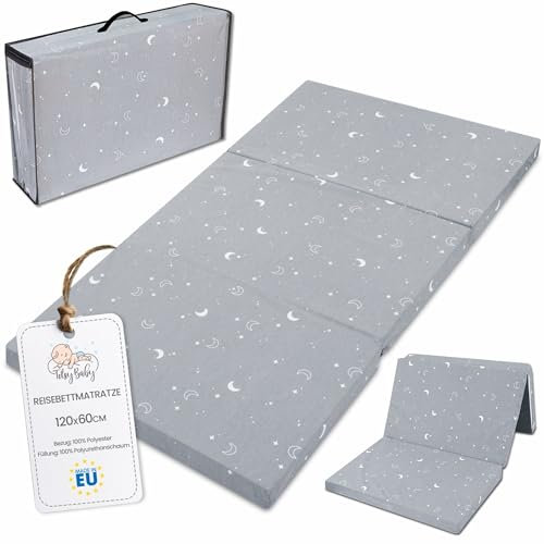 Klappmatratze Faltbare Reisebett Baby Matratze 60x120 cm - Faltmatratze für Kinder Gästematratze klappbar Babymatratze Bodenmatratze Schlafmatratze und Reisematratze Monde