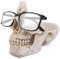 VIPbuy Skull Glasses Holder Stand , Novelty Eyeglass Holder Rack with Storage Tray for Nightstand, Resin Skull Head Statue Sculpture Home Office Desk Decor Gift (White)