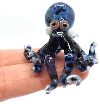 Sansukjai Oktopus, winzige, mundgeblasene Glas-Kunstfiguren, Meerestiere, Sammlerstück, Geschenk, dekorieren (Marmor, Schwarz-Blau)