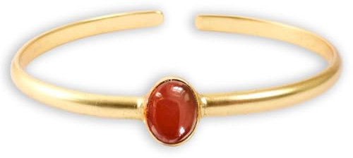 happymaker - Armreif Gold, Edelstein Armreif, vergoldete Armspange Dame mit echtem Karneol, handgefertigt, offener Armring, größenverstellbar, edle Geschenkverpackung für Valentinstag
