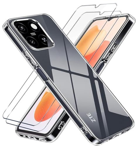 LYJERRY 1Pcs Schutzhülle Kompatibel mit ZTE Blade A55 / A35 Handyhülle + 2Pcs Schutzglas für ZTE Blade A55 / A35 Hülle durchsichtig Stoßfest Cover Silikon Handytasche und Displayschutzfolie