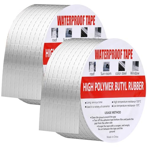 Siumir 2 rolls of Butyl Tape, 50mm*5m Waterproof Tape, Silver Aluminum Foil Tape, Multi-Purpose Repair Sealan Tape for RV repairs, awnings, glass and EDPM roof leak repairs