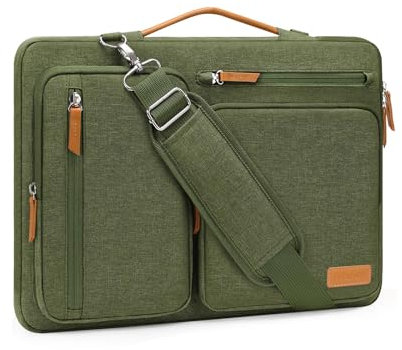 MOSISO 360 Protective Laptop Bag 15 inch, 15 inch Computer Shoulder Bag Compatible with MacBook Air 15 M4 M3 M2 2025-2023, Dell XPS 15, Side Open Messenger Case &4 Zipper Pockets&Handle, Olive Green
