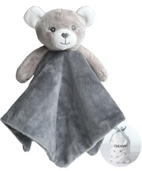 CREVENT Cozy Plush Baby Security Blanket Loveys for Baby Girls Boys, Stuffed Animal Ring Rattle Shaker Toy for Newborns (Bear)
