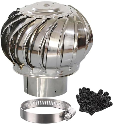 8 Inch Roof Turbine Vent Stainless Steel Roof Vent 3-16 Inch Silent Rotation Turbine, Chimney Spinner Cowl, Exhaust Hood For House, Factory, Attic, Farm(100mm-4in)