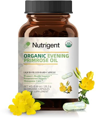 Nutrigent Organic Evening Primrose Oil Supplement, 940 mg 100% Pure with 10% GLA, High Absorption Liquid Organic Capsules, Promotes Women's Health & Skin Health, Cold Pressed, 60 Count
