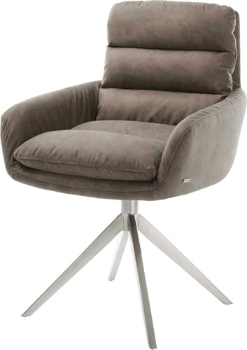 DELIFE Polsterstuhl Abelia-Flex mit Armlehnen Kreuzgestell breit Edelstahl | Mikrofaser Taupe Vintage