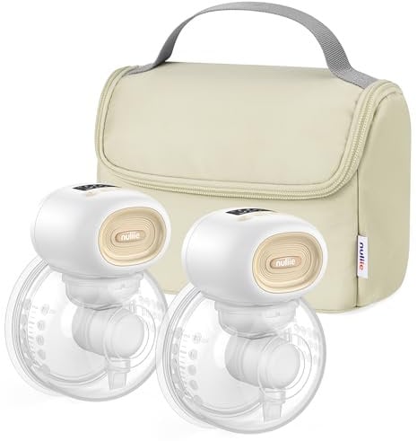 Nuliie Wearable Breast Pump Electrical with Storage Bag, LED Display, 4 Modes and 12 Suction Levels, Portable Hands Free Breast Pump with 14/17/20/24/27mm Flange (2 Packs, White)