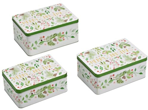 Gebäck-Dosen eckig Merry Christmas 3er Set - Plätzchendosen aus Metall Weiß & Bunt mit Merry Christmas Schriftzug für Plätzchen Kekse & Snacks - Keksdose Vorratsdose Blechdose mit Deckel in 3 Größen