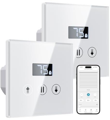 Interruptores Persiana Wifi Porcentual con Pantalla LCD, Interruptor Persiana Inteligente Compatible con Alexa y Google Assistant 80x80 mm