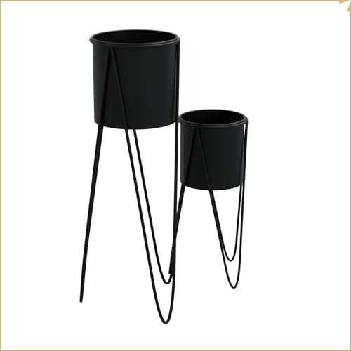 HAGO24 | Blumenständer 2er Set | 48,5cm 75cm | Pflanzentopfhalter Schwarz Stahl | Treppe | Balkon Terrasse | wetterfest entnehmbar | Indoor Outdoor | Blumen Kräuter |