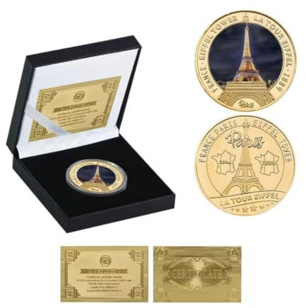 Pièces Commémoratives France Tour Eiffel Pièce De Défi Plaquée Or Monument De Paris Porte-Clés Cadeau Souvenir pour Collection