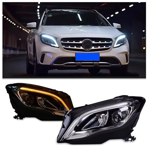 Faro Faro Luz Coche para Benz X156 para GLA GLA180 GLA200 2015-2017 2018 2019 Completas Linterna LED para Cabeza Señal Giro Secuencial Piezas Automóvil Faros(Double Lens)