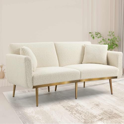 Sofá Convertible de terciopelo, sofá cama con 3 posiciones ajustables con patas de metal, sofá salón moderno y cómodo, ideal para salón o oficina (blanco)