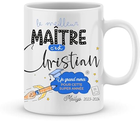 Joli Mug | Mug personnalisé Maître avec prénom et année scolaire - Cadeau original pour enseignant - Mug unique pour remercier le Maître de l'enfant (Maître 2)