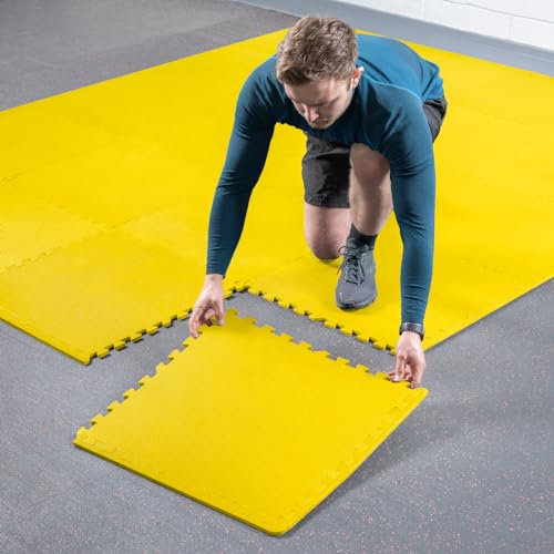 FORZA Tapis de Sol de Salle de Sport Emboîtables | Dalles de 60 cm² | Rembourrage en Mousse EVA | Matériel de Fitness pour Plus de Protection (Jaune, Pack de 16)