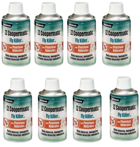 PACK 8 UNIDADES ZZ Coopermatic Fly Killer 250ml - Zelnova. Insecticida eficaz contra moscas, mosquitos y demas insectos voladores. Con piretrinas naturales. Larga duracion.