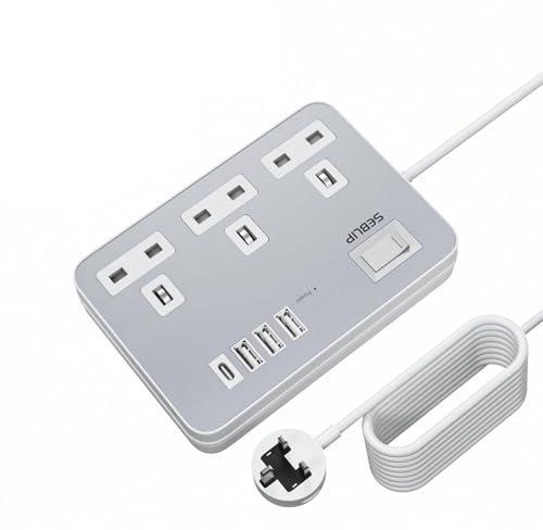 5M Long Extension Lead with USB Slots, 3 Way Multi Plug Outlets Power Strip
