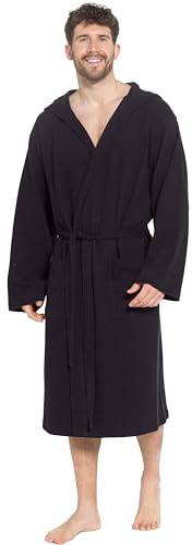 Sock Stack Men's Hooded Waffle Robe Dressing Gown Bathrobe for Men Super Absorbent Cotton Robes Spa Perfect for Home & Loungewear, Black XXL