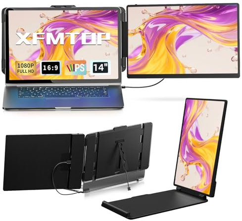 XFMTOP Laptop Screen Extender - 14 IPS FHD 1080P Portable Monitor USB-C HDMI Plug & Play Dual Monitor for 13-17 Laptops Compatible with Wins Mac Dex Chrome Travel Gaming Work