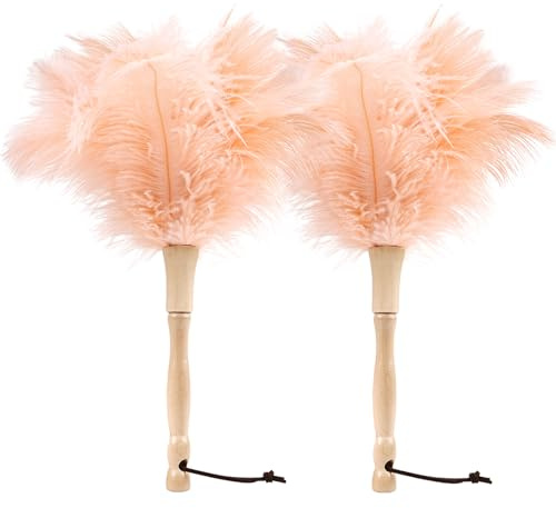 MehelloFeather Straußenfeder-Staubwedel, 30,5 cm, flauschig, natürliche Straußenfedern mit Holzgriff, Straußenfeder-Staubwedel für Reinigungsmittel, Champagner, 2 Stück