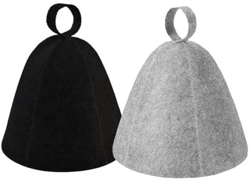 HAMKU 2 Stücke Saunahut Filz, Sauna Mütze Filzhut, Filzkappe Saunakappe gegen Hitze, Sauna Zubehör Kopfbedeckung, Banya Kappe für Damen & Herren Kopfschutz (Schwarz + Grau)