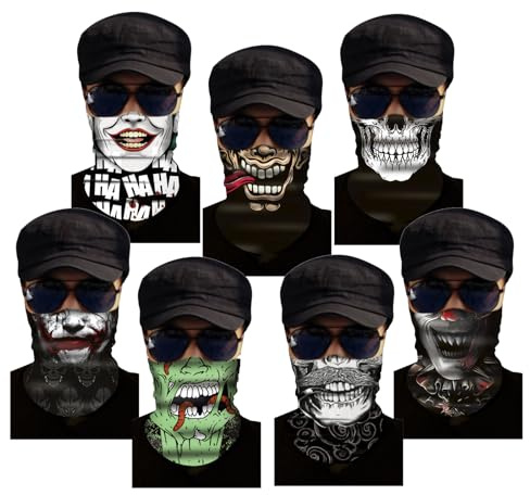 YUEcthynous Multifunktionstuch Totenkopf,7 Stück Funktionstücher Totenkopf Halstuch Schädel Motorrad Schlauchschal,Skelett Halswärmer,für Ghost Karneval Party Motorrad Laufen Radfahren Outdoor