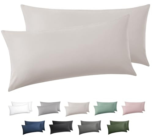 BEDSURE Kissenbezug 40x60 2er Set - 100% Baumwolle Kopfkissenbezug Beige | Kopfkissenbezug 40 x 60 mit Reißverschluss, Kissenhülle Weich Sicher Atmungsaktiv, Hautfreundlicher Komfort, OEKO-TEX Cert.