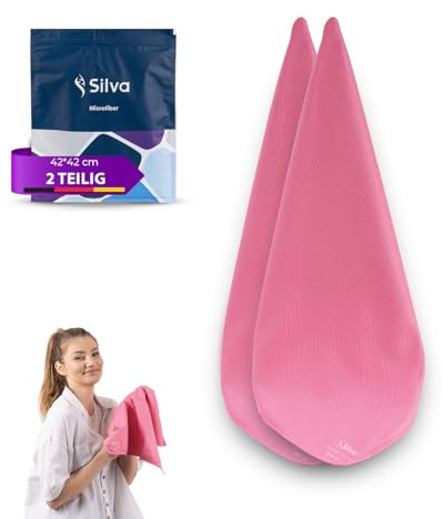 Silva Paños de Microfibra Rosa 42x42 cm – Juego de 2 Bayetas – Limpieza Premium Sin Rayas – Multiuso para Cristales, Cocina, Hogar y Coche – Alta Absorción y Reutilizable