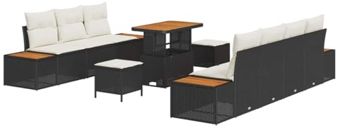 vidaXL 10-teiliges Gartensofa-Set mit Kissen in Schwarz und Cremeweiß aus Poly-Rattan, wetterfest, modulares Design für den Außenbereich. Perfekte Sitzgruppe für Terrasse und Essbereich.