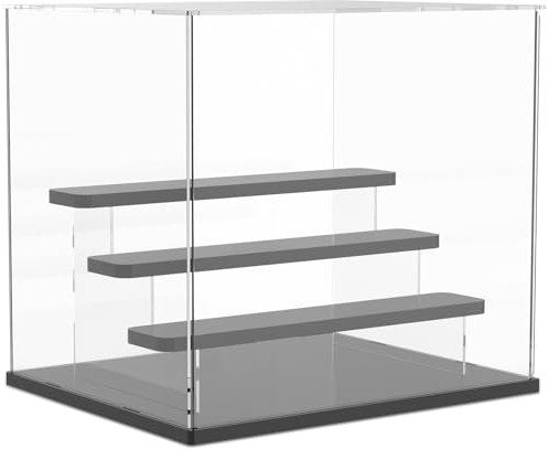 VAVPUP Clear Acrylic Display Box,Multi-Tier Collectibles Organizer with Removable Ladder,Dust-Free Storage Case for Figurines,Display case,LEGO,Jewelry, and More(black-Four layers)