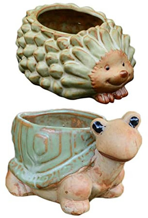 Toddmomy 2pièces Pot Céramique Animal Décoratif Pots De Fleurs Succulentes Forme De Tortue Et Hérisson Cache-Pot Intérieur pour Plantes Succulentes Bureau Et Maison