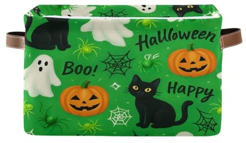 Cgiub Canasta de almacenamiento plegable de tela de lona para Halloween, impermeable, organizador de armario, cesta de juguetes para perros, caja decorativa con asas para dormitorio, guardería, hogar