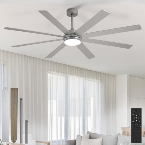 Depuley 66 Ceiling Fans with Lights: Large Indoor/Outdoor Ceiling Fan for Patios Living Room - 8 Blades Silver Dimmable Ceiling Fans with Remote Control Timer Reversible Quiet DC Motor 6 Speeds