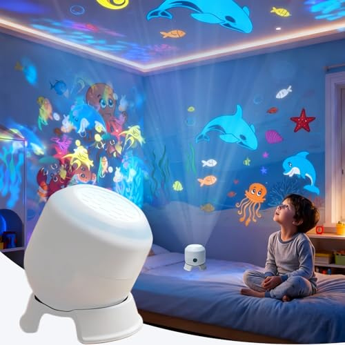 XUDUOO Dynamic Rotating LED Projector Light, Kids Night Light Projector, Ocean Projector with 360 Rotating, Gifts for Boys and Girls Birthday, Christmas, LED Atmosphere Light for Bedroom, Party, Home