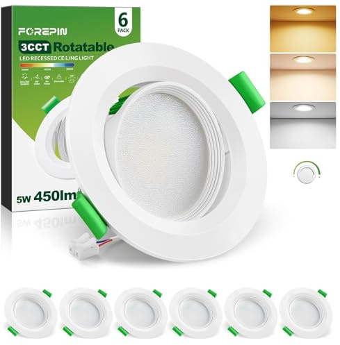 Forepin LED Einbaustrahler 230v 5W, LED Einbauspots Dimmbar Spots Deckenleuchte 68mm, IP44 Einbauleuchten Schwenkbar für Einbaubeleuchtung 3000K/4000K/6500K Einbaustrahler, 6er Set