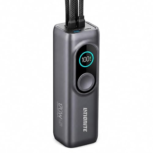 LITIONITE Numo Powerbank 25000mAh 170W mit integrierten USB-C Kabeln (100W) und magnetischer Ladefunktion für Apple Watch, Tragbares Ladegerät für Laptop, MacBook, iPhone, iPad und Nintendo Switch