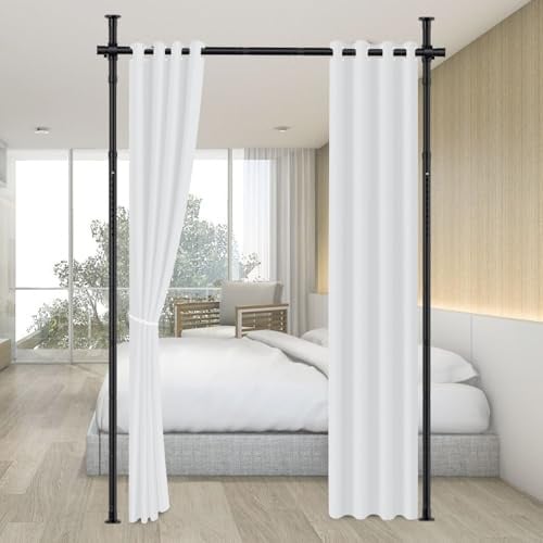 Raumteiler Paraventgestell Gardinenstange, Flexibel Verstellbarer Paravent Ohne Bohren,B 70-177cm x H 122-305cm,Freistehend Raumtrenner Paravent Ohne Vorhang,Sichtschutz für Wohnzimmer,Büro,Schwarz
