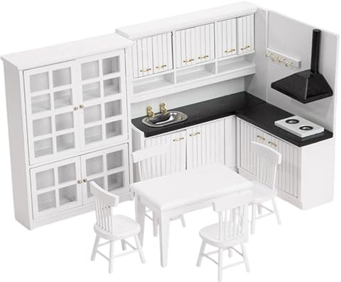 Ensemble de Cuisine pour Maison de poupée à l'échelle 1/12, Meubles Cuisine Miniatures en Bois avec cuisinière pour la décoration la Maison