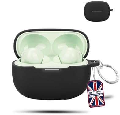 for REDMI Buds 8 Pro Wireless Earbuds,daunke Soft Silicone Protective Cover,Skin Case with Carabiner,Full Protection,Black