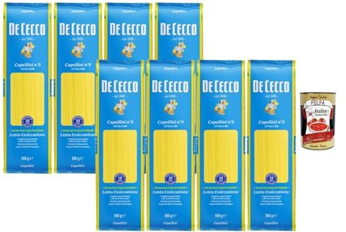 Italian Gourmet Bundle Capellini Pasta 8x 500g + Italian Gourmet Polpa GRATIS – Dünne Spaghetti Nr.9 aus Hartweizengrieß, 4kg Vorratspack Italienische Nudeln für schnelle Pasta Gerichte