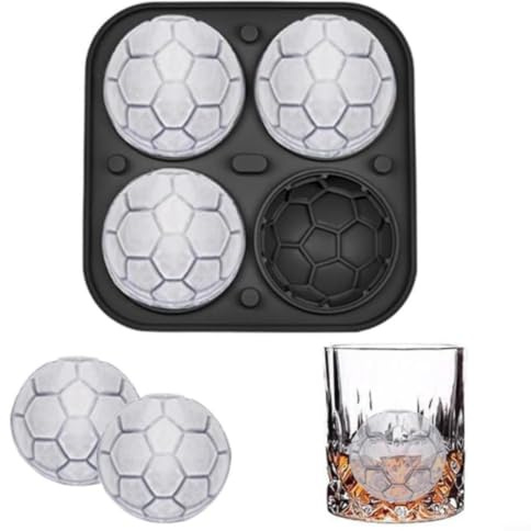 Zeroupshop 3D Fußball Eiswürfelform mit für trichter, Silikon Eiskugelform für Whiskey, Cocktails, Bourbon, Schwarz(Black-football)