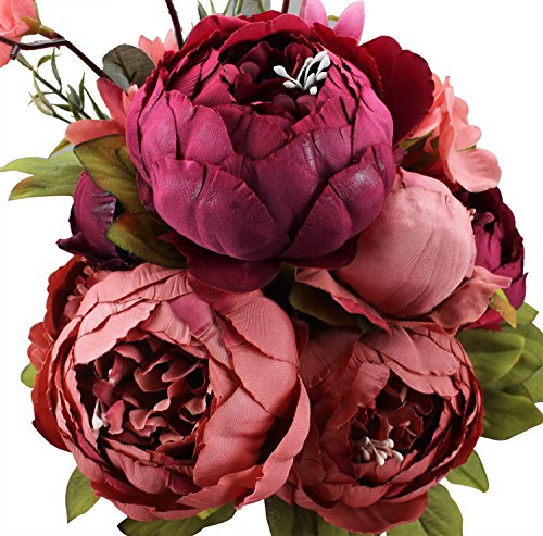 Duovlo Künstliche Pfingstrosen, Seidenblumen, Vintage-Stil, für Hochzeit, Heimdekoration, 1 Stück (Rot