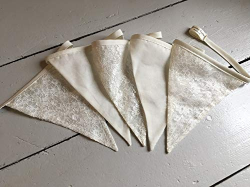 Cream lace wedding bunting. Summer Wedding, Party, Celebration. Bridal Classic and stylish double sided hanging banner. Marque decoration