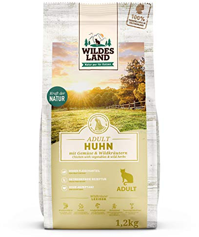 Wildes Land - 1,2 kg - Trockenfutter für Katzen - Huhn - Getreidefreie Rezeptur - Hoher Fleischanteil - In Deutschland zubereitet - Hoher Eiweißanteil - Natürliche Zutaten