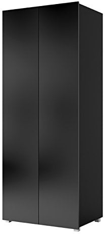 Kleiderschrank Calabrini BR09, Drehtürenschrank mit Kleiderstange, Farbauswahl, 2-türig Schrank, Garderobe (Schwarz/Schwarz Hochglanz)