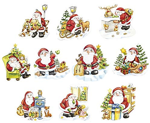 Ideen mit Herz 3-D Motive, ausgestanzt, ca. 7-10 cm, 10 Stück im Beutel | Bilder zum Basteln & Dekorieren | Grußkarten selber machen | Bildmotive für Scrapbooking & DIY-Deko (Fröhliche Nikoläuse)