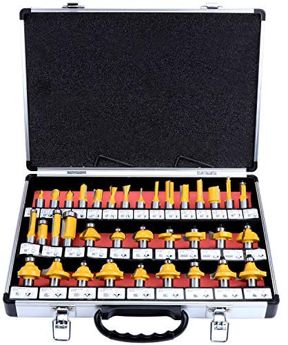 Aussel 35PCS 12.7mm 1/2 Inch Shank Tungsten Carbide Tipped Router Bits Set, Woodworking Milling Cutter Tools for Electric Router Trimmer with Storage Case